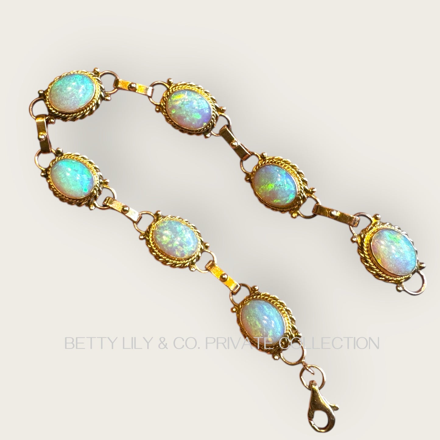 Vintage 14K Gold Natural Opal Linked Station Bracelet | Private Collection