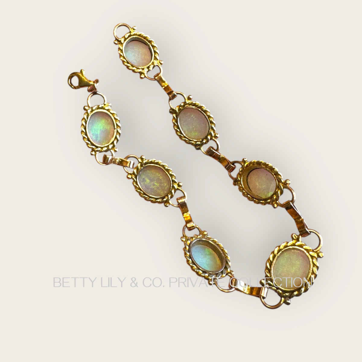 Vintage 14K Gold Natural Opal Linked Station Bracelet | Private Collection