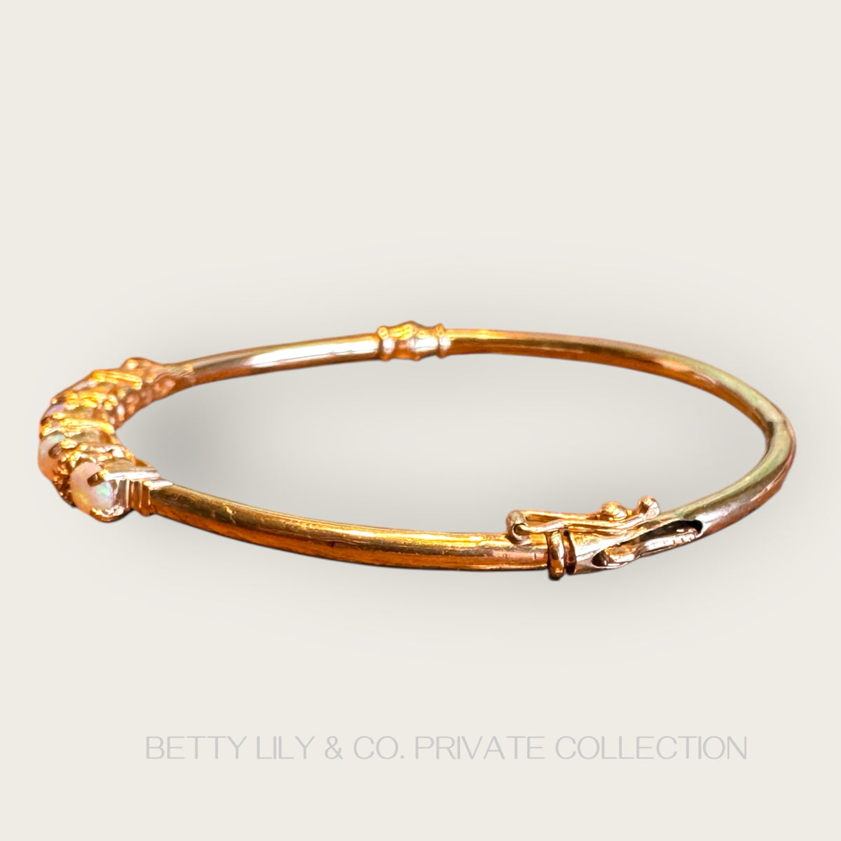 Vintage 14K Gold Natural Opal & Diamond Bangle Bracelet | Private Collection