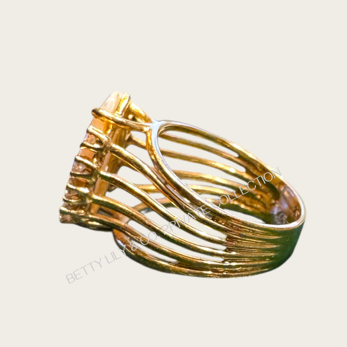 Vintage 14k Gold Marquise Opal & Diamond Cocktail Ring – Luminous Fire Opal Halo | Private Collection.