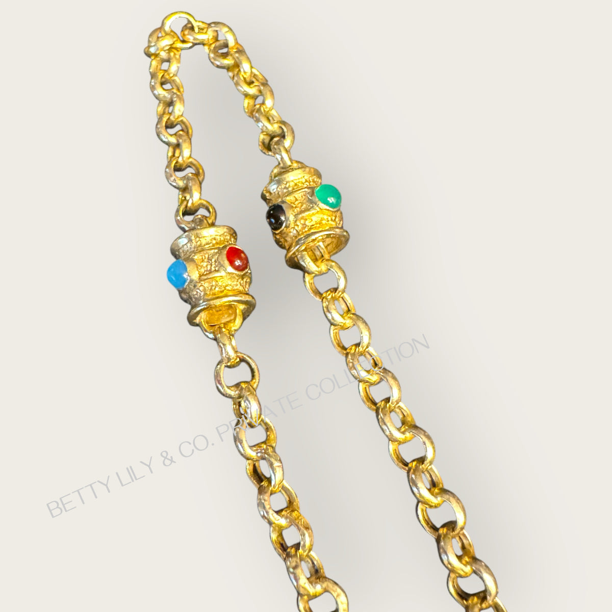 Vintage Italian 14K Gold Rolo Chain Bracelet with Ornate Etruscan-Style Beads | Private Collection
