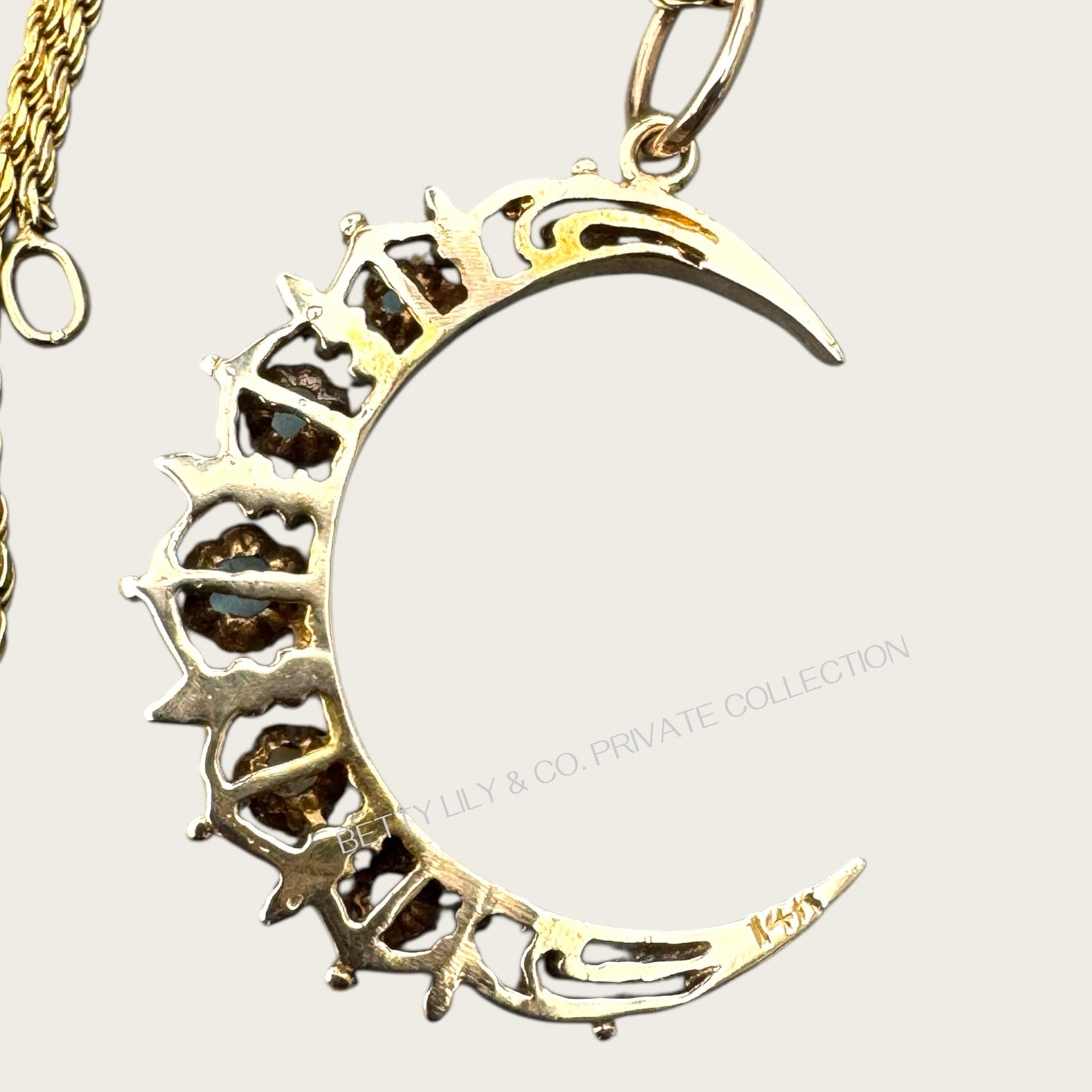 Vintage 14K Solid Yellow Gold Crescent Moon Charm with Natural Opals | Private Collection