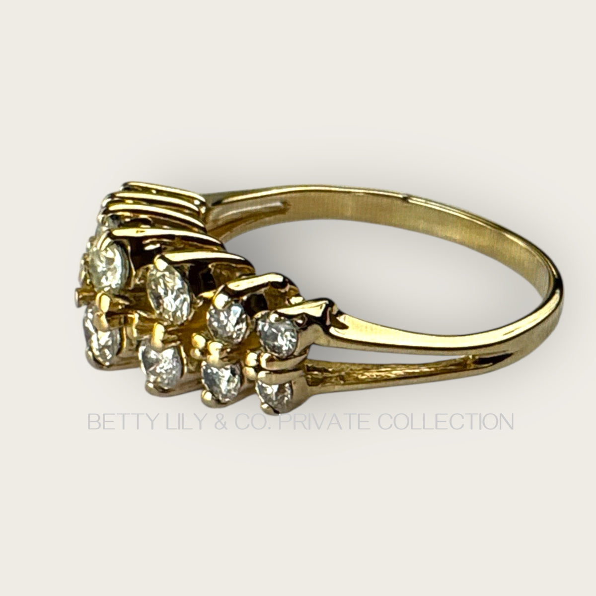 Vintage 14K Yellow Gold Triple-Row Diamond Cluster Ring | Private Collection