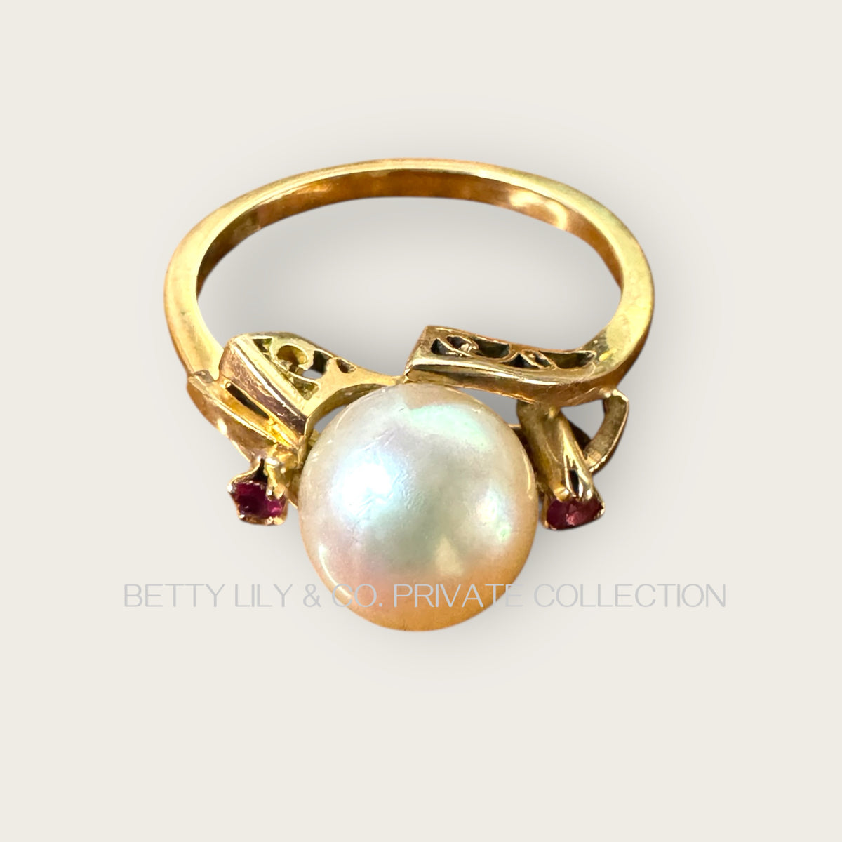 Vintage 18K Yellow Gold Pearl & Pink Spinel Bypass Ring | Private Collection