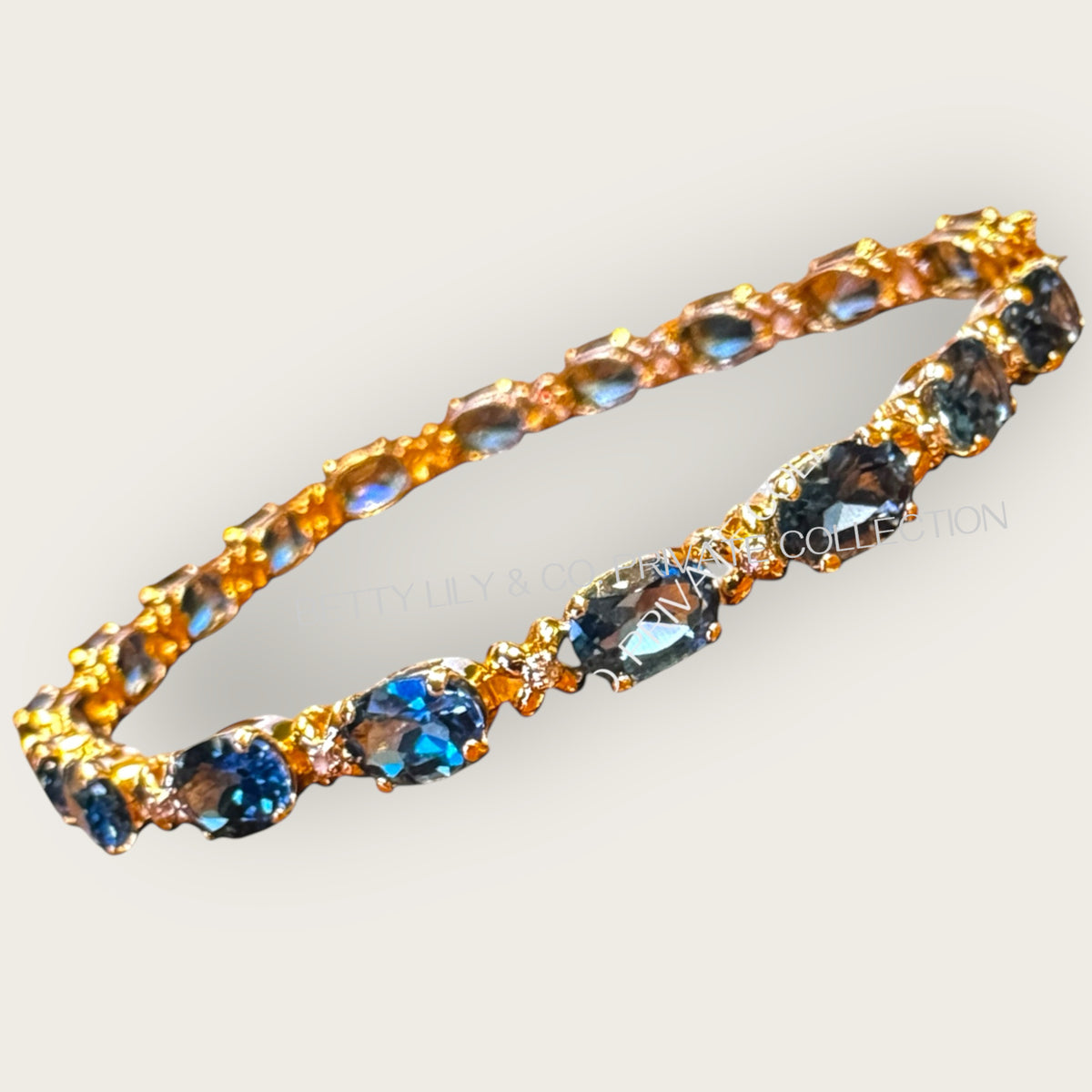 Vintage 14k Gold Blue Topaz & Diamond Tennis Bracelet — 8 Inch Fine Estate Jewelry | Private Collection
