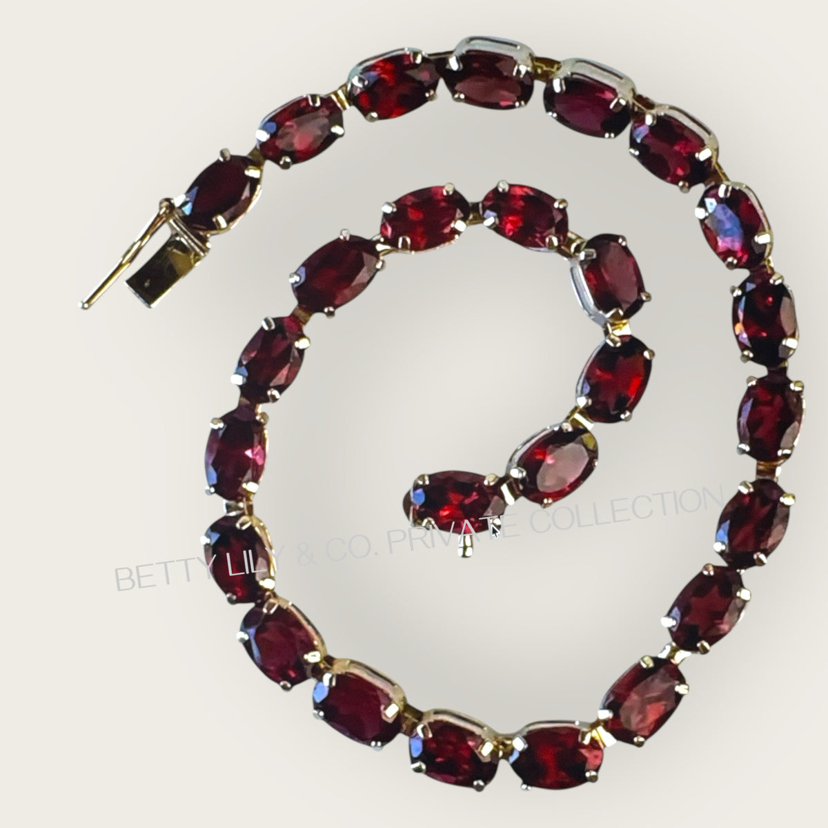 Vintage Solid 14k Yellow Gold Garnet Line Bracelet – Fine Estate Jewelry, 7 Inch | Private Collection