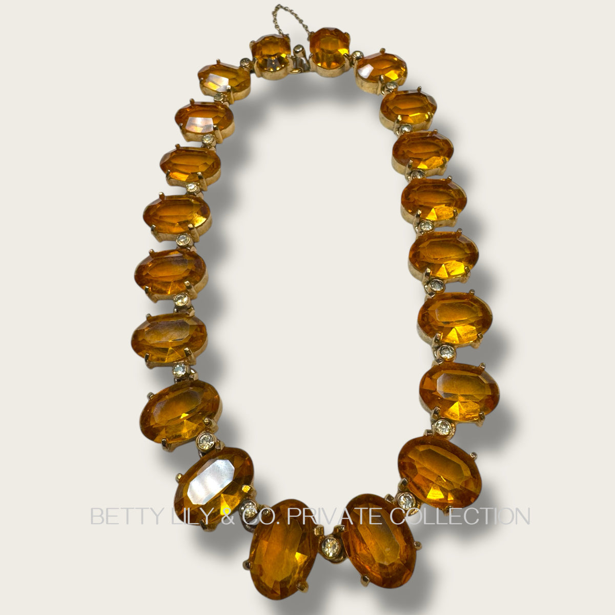 Vintage Honey Amber Glass Rivière Choker – Large Oval Stones & Clear Crystal Spacers | Private Collection