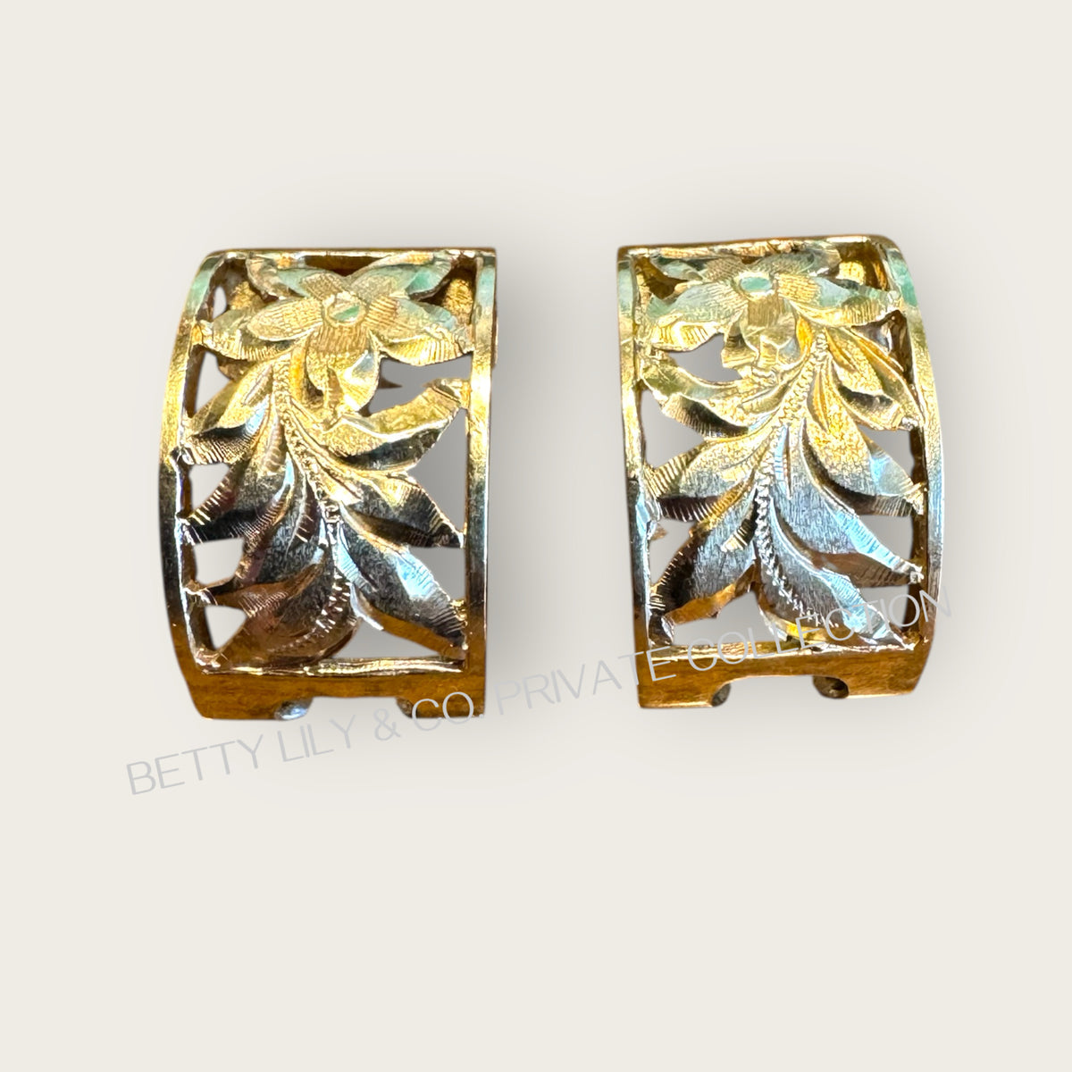 Hand-Engraved Floral Cutwork Earrings in Solid 14K Gold | Private Collection
