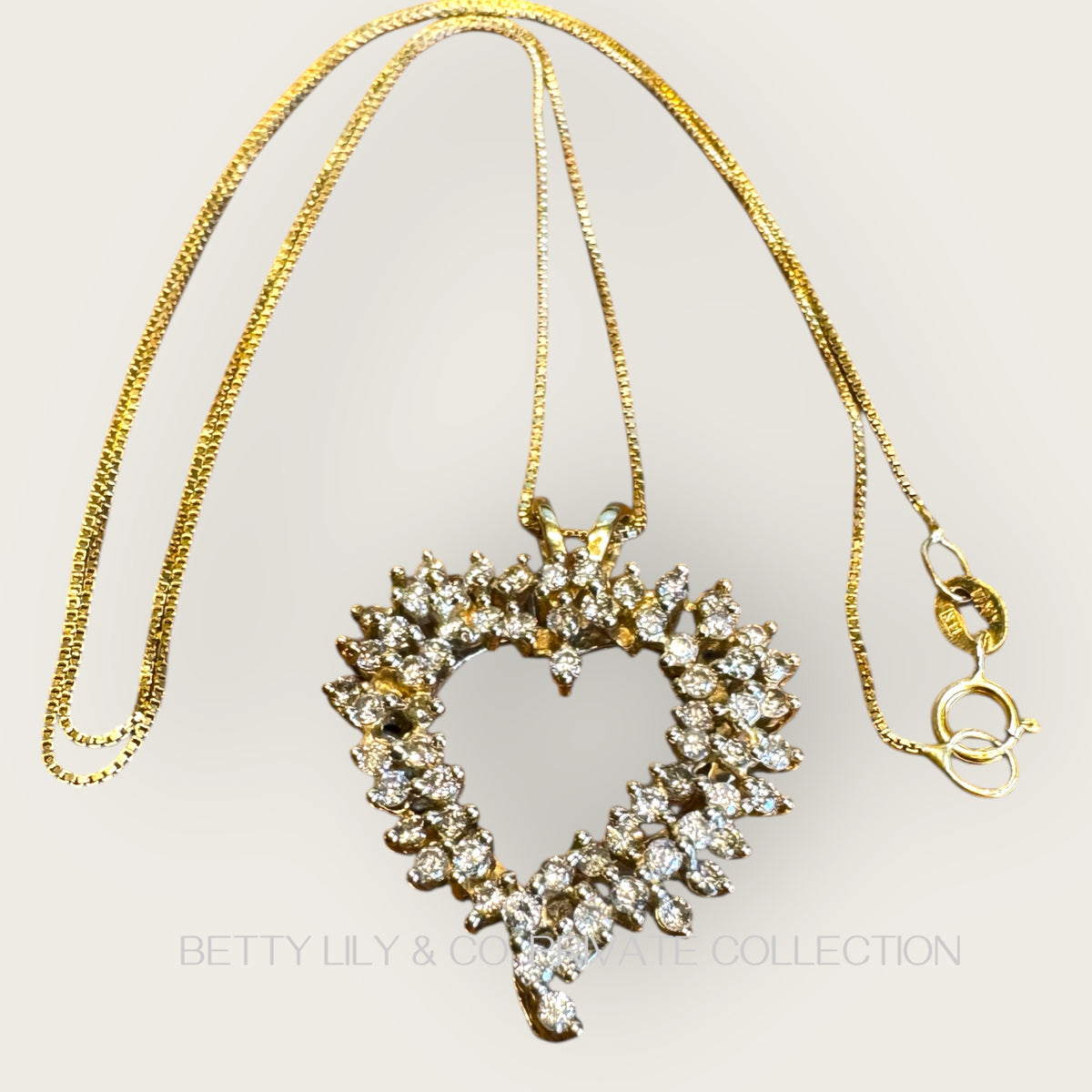 14K Yellow Gold Diamond Cluster Heart Pendant with Box Link Chain | Private Collection