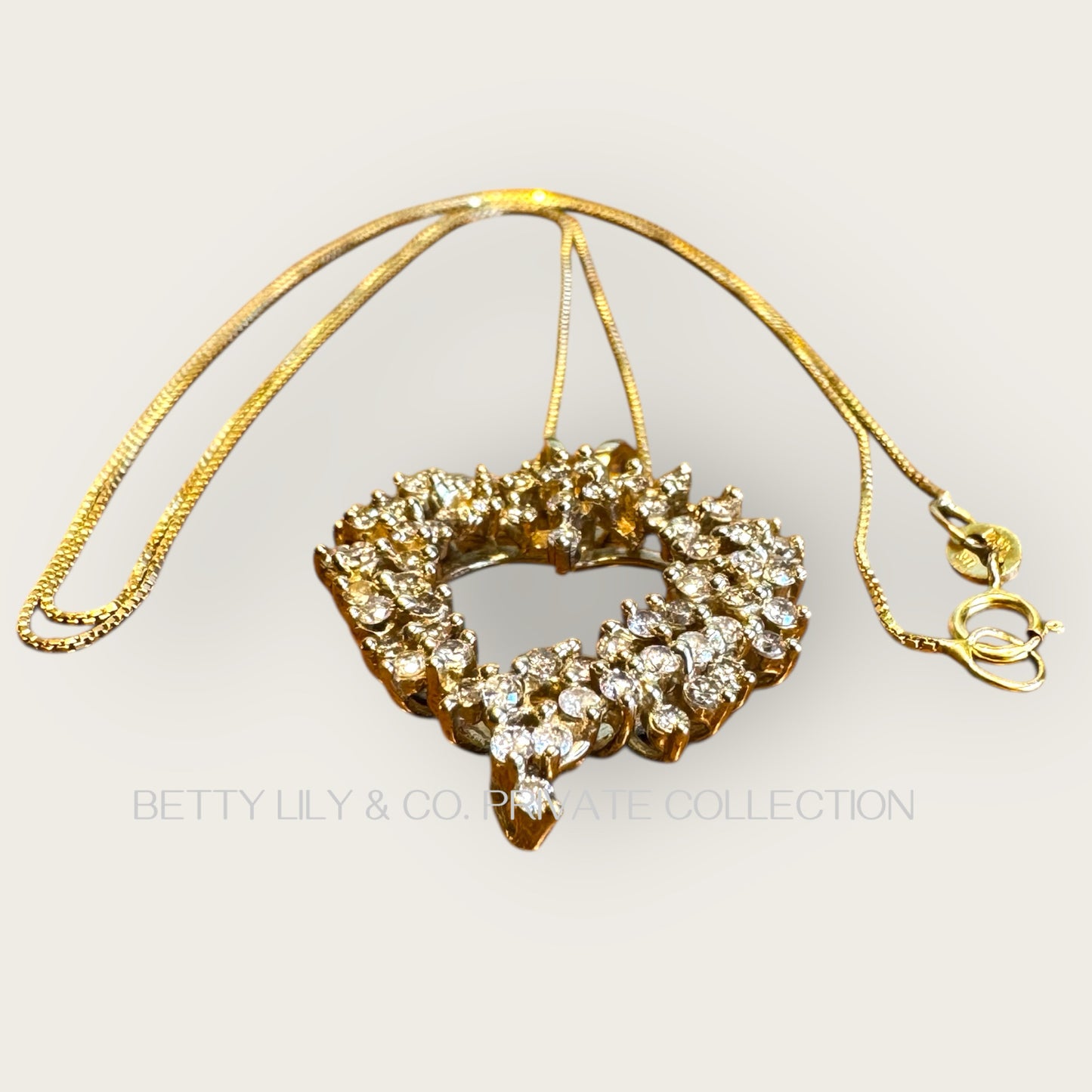 14K Yellow Gold Diamond Cluster Heart Pendant with Box Link Chain | Private Collection