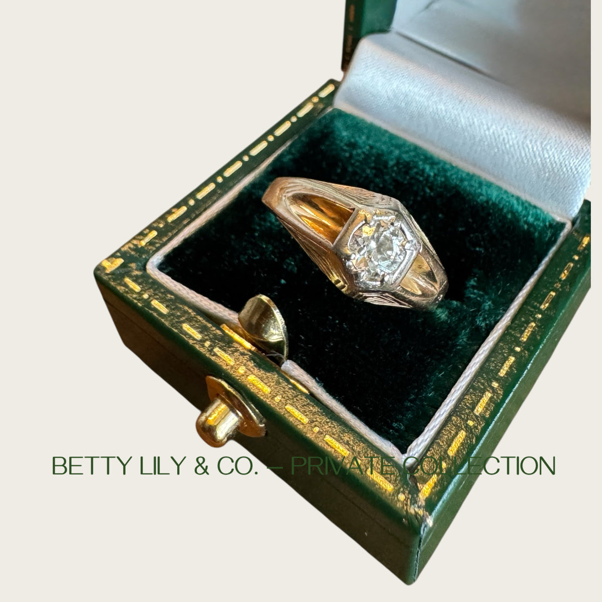 Art Deco 14K Gold Natural Diamond Gent’s Ring – Hexagonal Setting, WWP Maker’s Mark, 0.75ct | Private Collection
