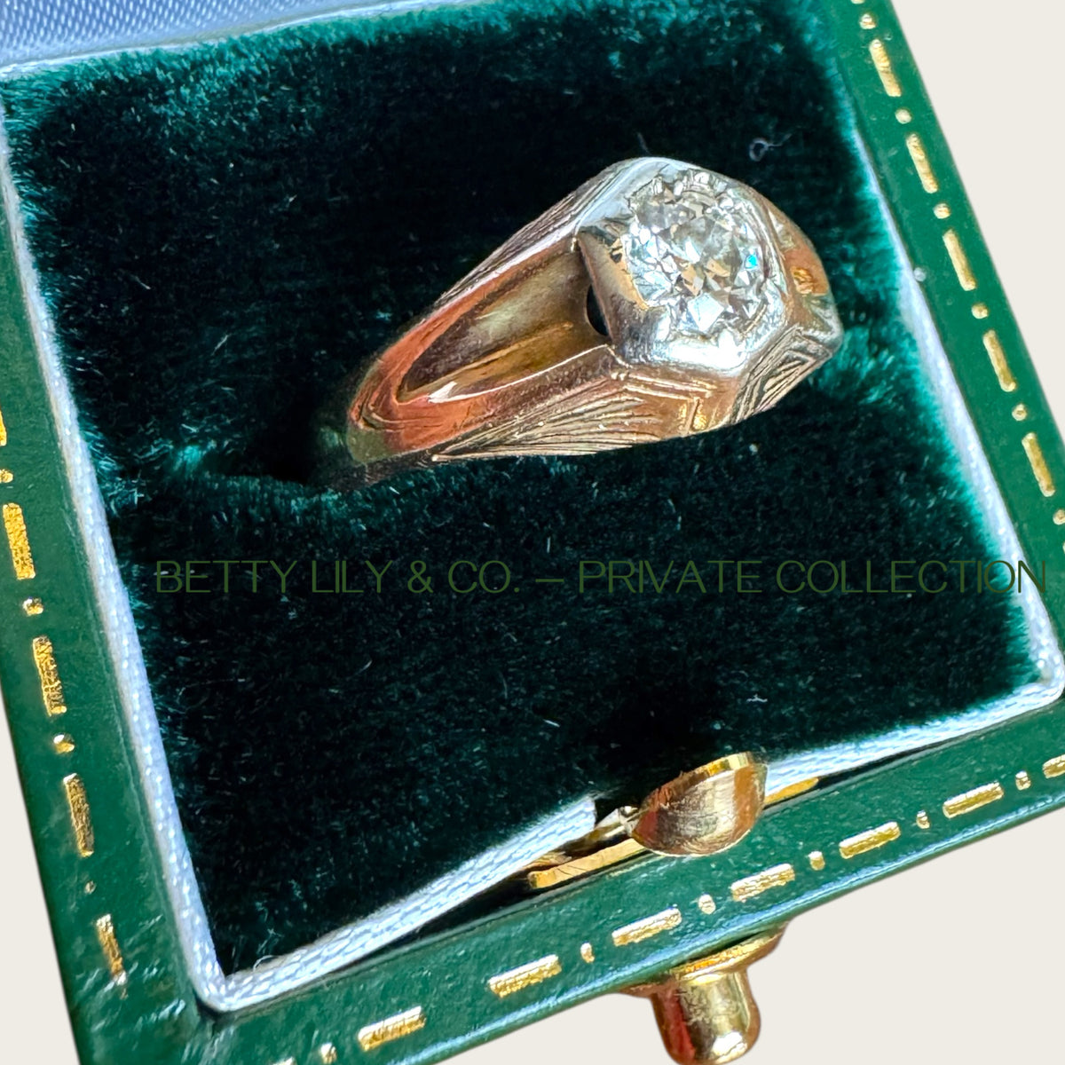 Art Deco 14K Gold Natural Diamond Gent’s Ring – Hexagonal Setting, WWP Maker’s Mark, 0.75ct | Private Collection