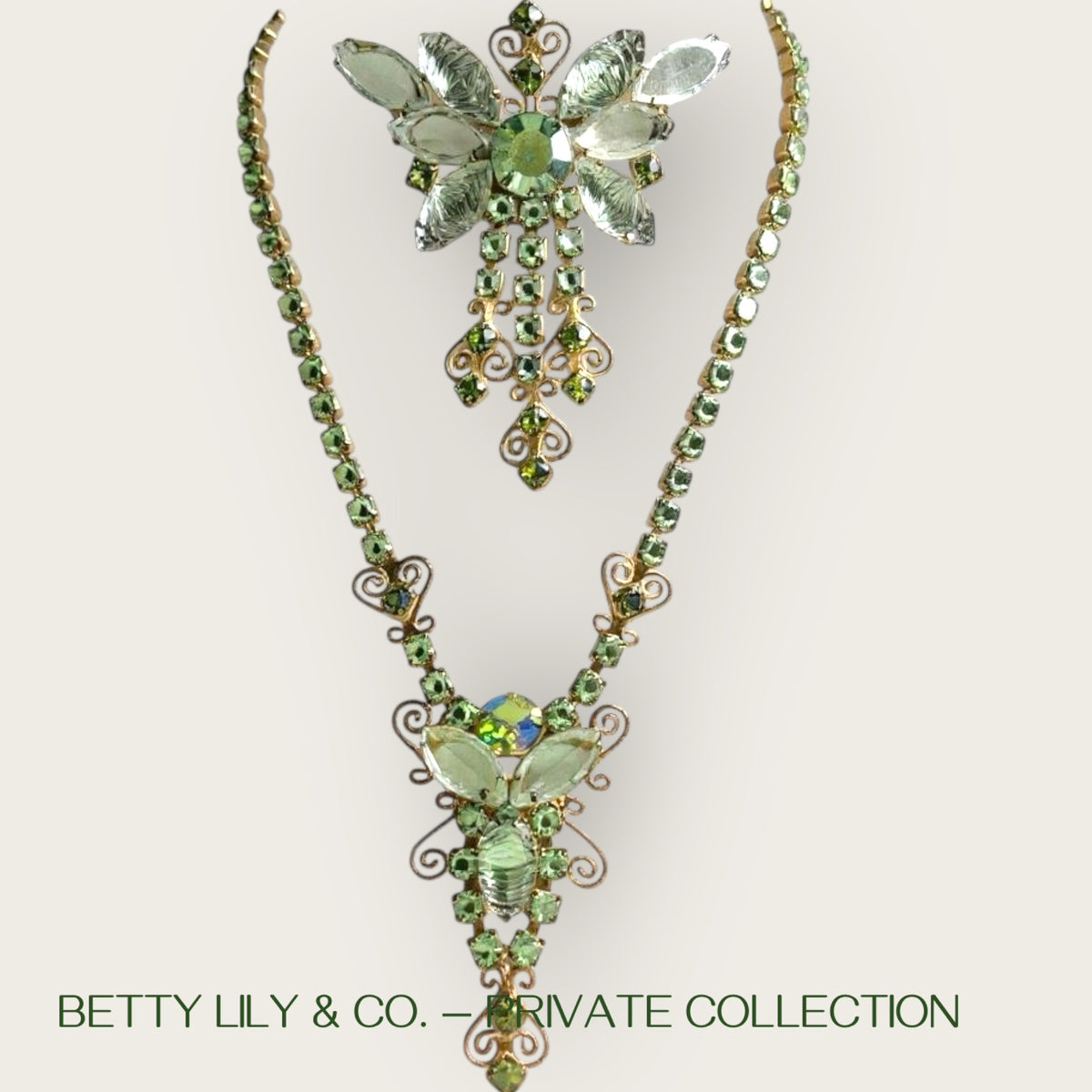 Juliana by DeLizza & Elster Green Rhinestone Necklace Set | Book Piece | Private Collection