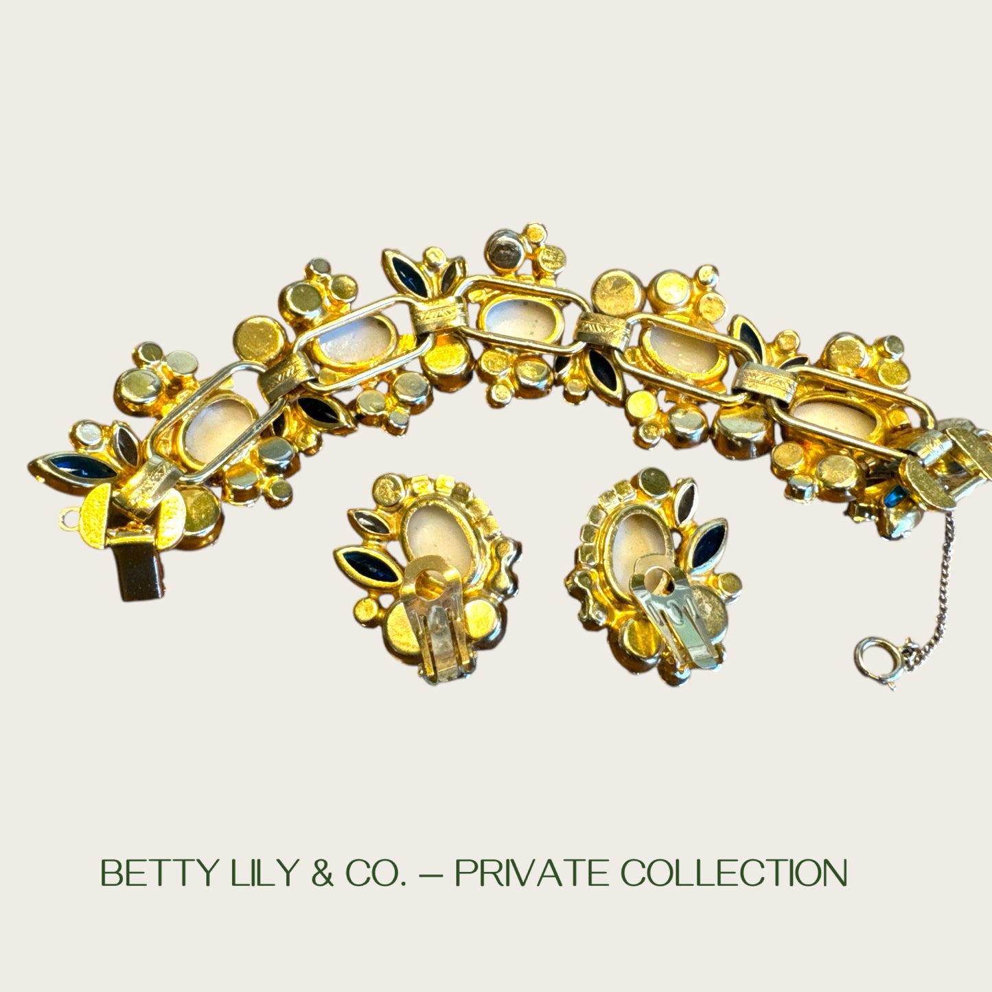 Juliana D&E Blue Gold Splatter Easter Egg Cabochon Bracelet & Earrings | Book Piece | Private Collection