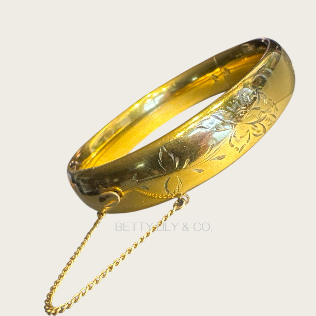 Vintage 1/20 12K Gold-Filled Hand-Engraved Floral Hinged Bangle Bracelet – 22.10g