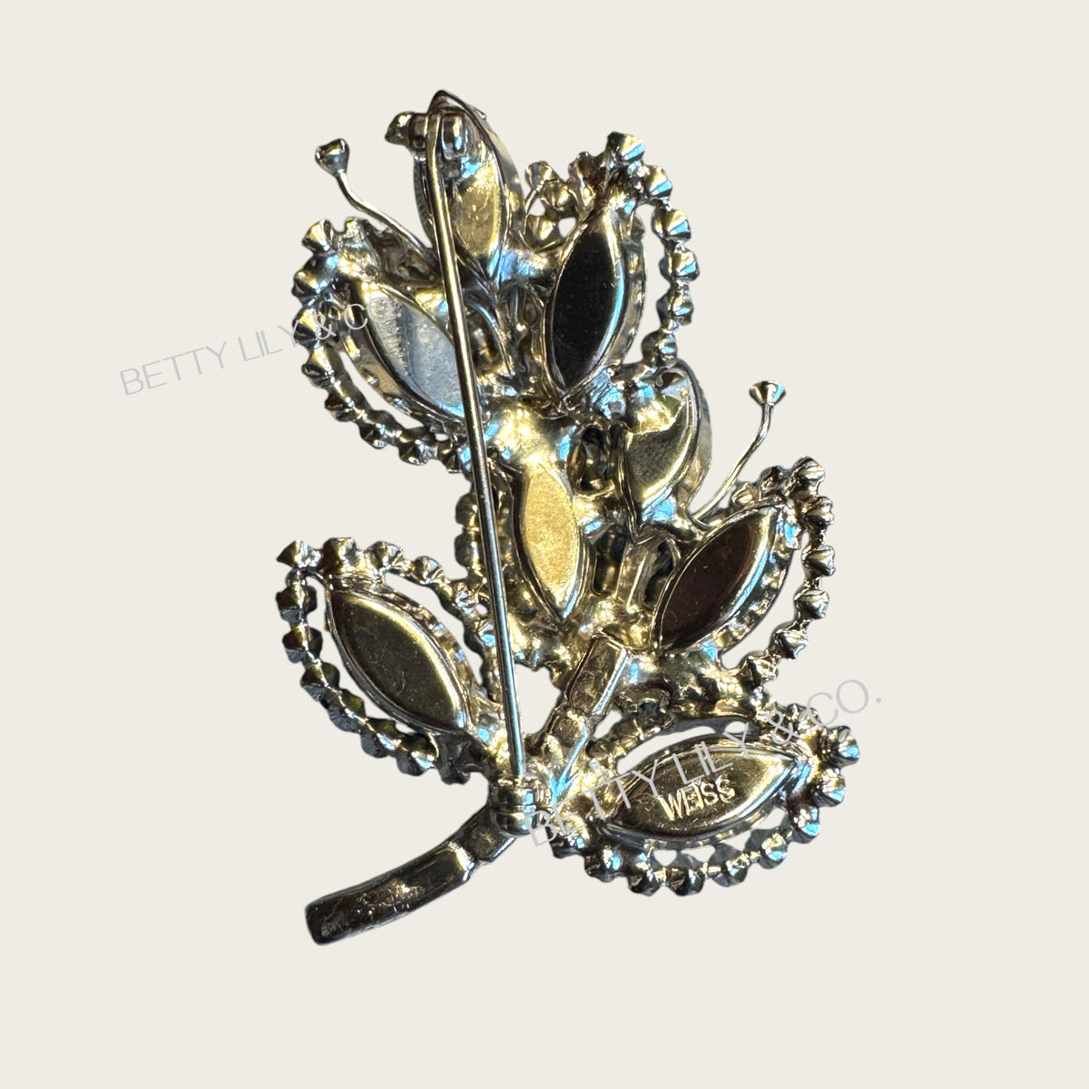Vintage Weiss Aurora Borealis Four-Piece Parure – Necklace, Clip Earrings & Dual Brooch Set – Mid-Century AB Navette & Rivoli – Signed