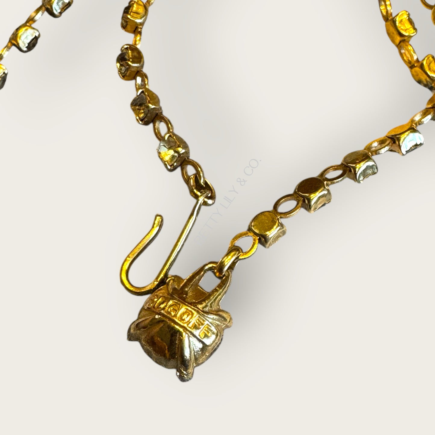 Vintage 1950s Bogoff Amber & Smoky Rhinestone Parure – Signed Necklace & Earrings in Gold-Tone Mid-Century Glamour