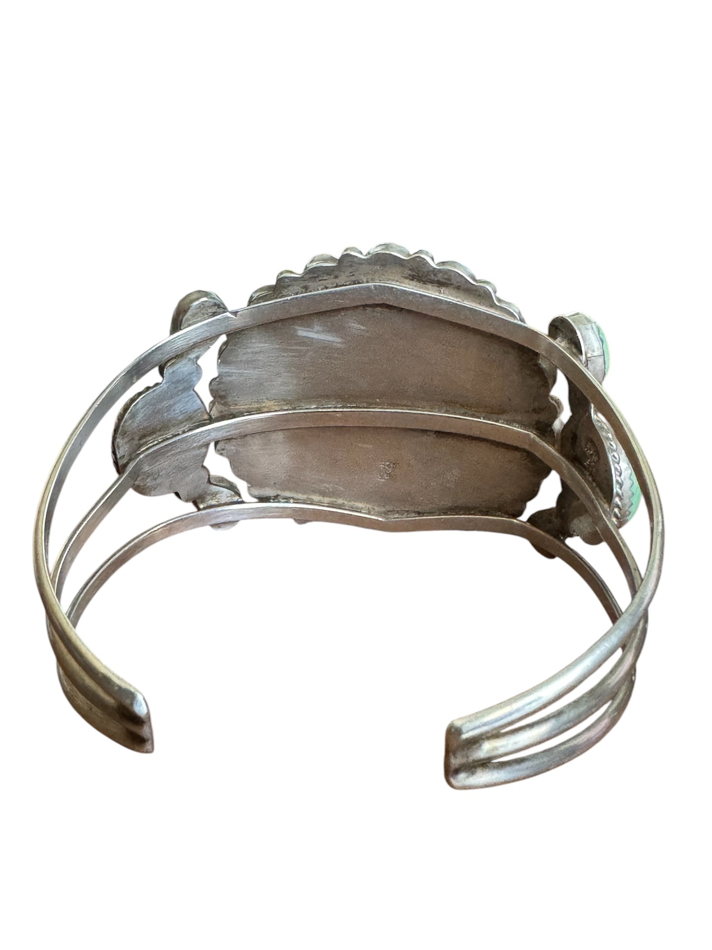 Vintage Running Bear Navajo sterling silver Royston turquoise cluster cuff bracelet – handcrafted Native American jewelry, 35.91g