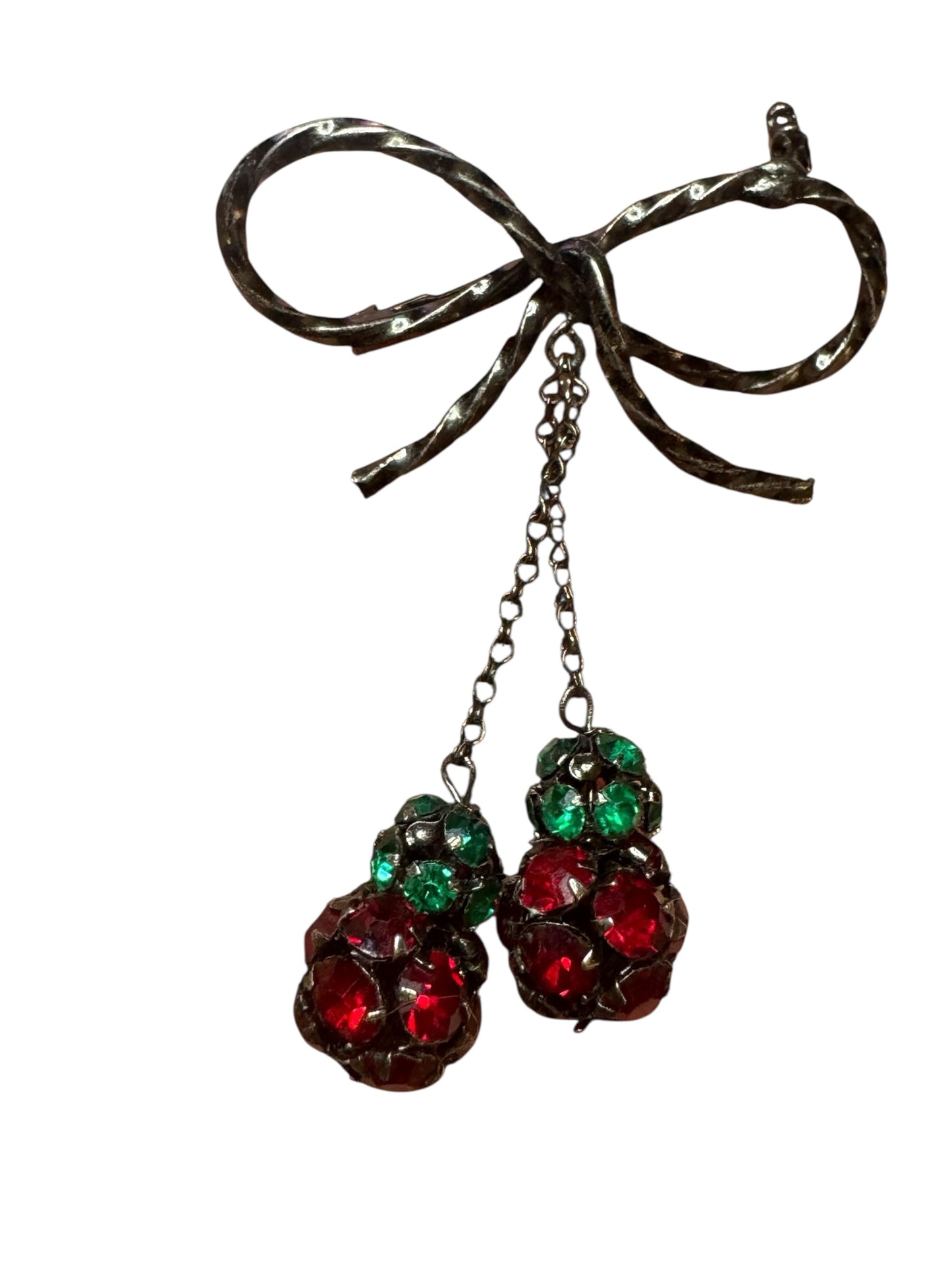 Vintage 1950s Austrian Rhinestone Fruit Cluster Bow Brooch