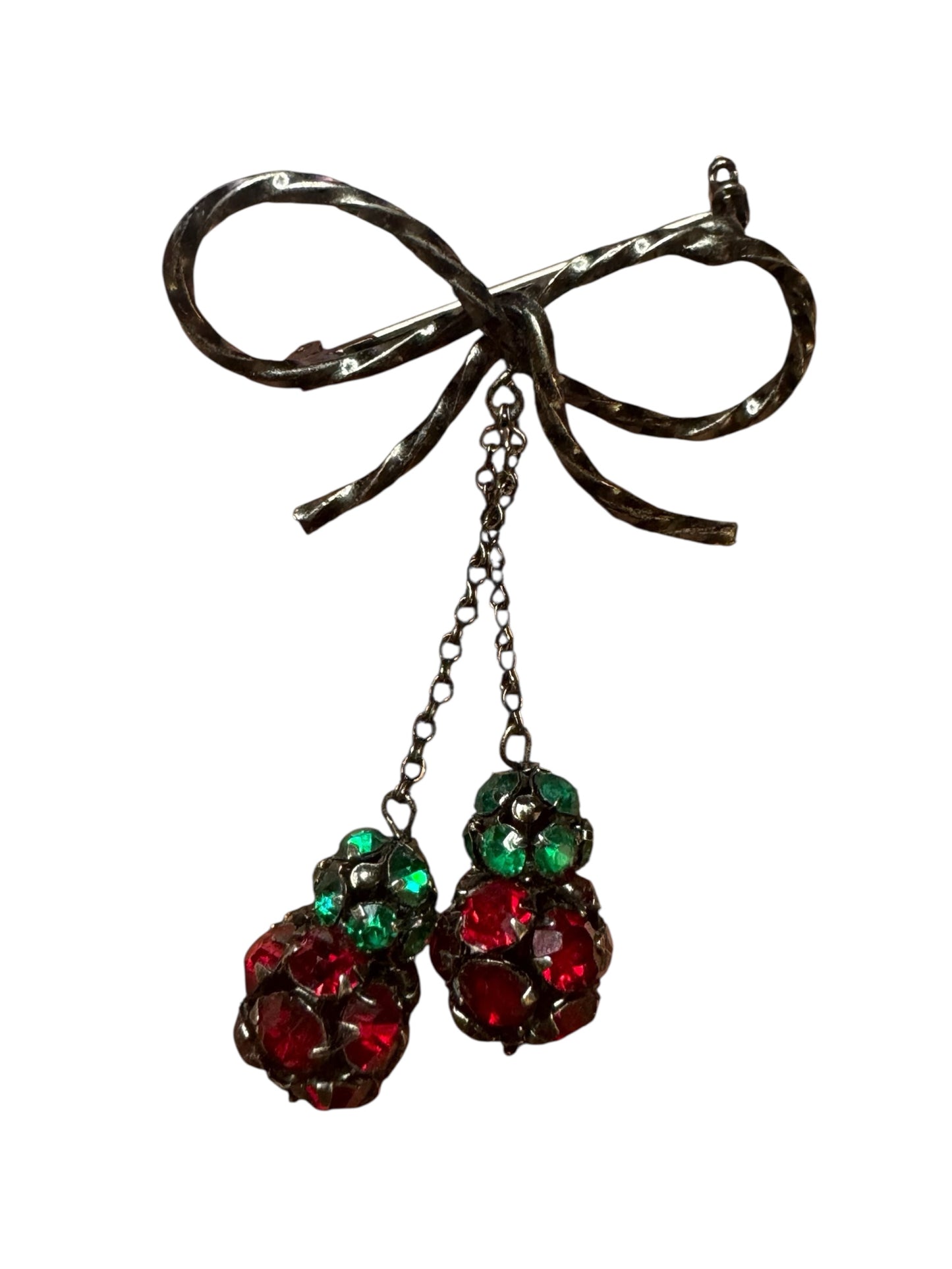 Vintage 1950s Austrian Rhinestone Fruit Cluster Bow Brooch