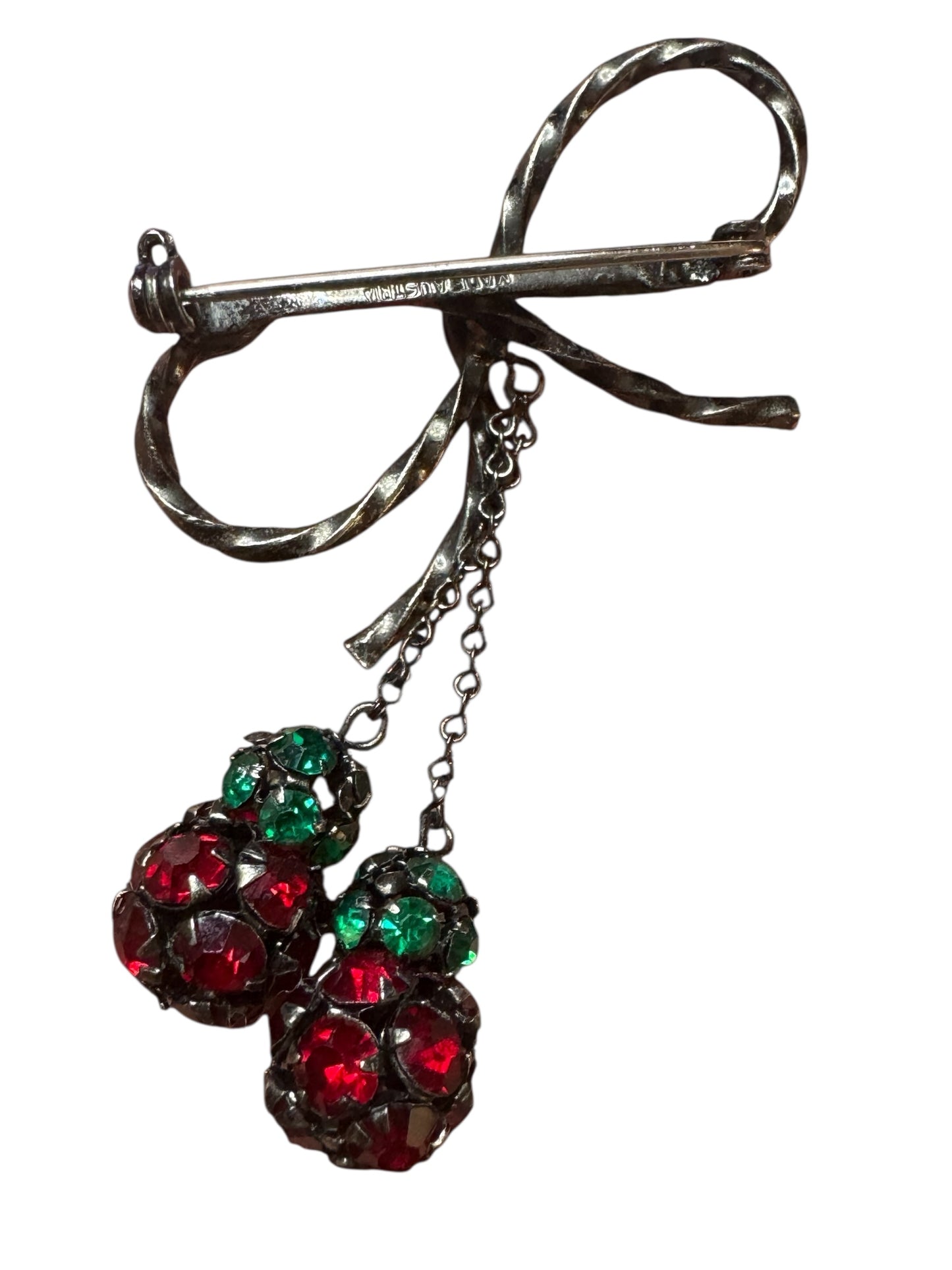 Vintage 1950s Austrian Rhinestone Fruit Cluster Bow Brooch