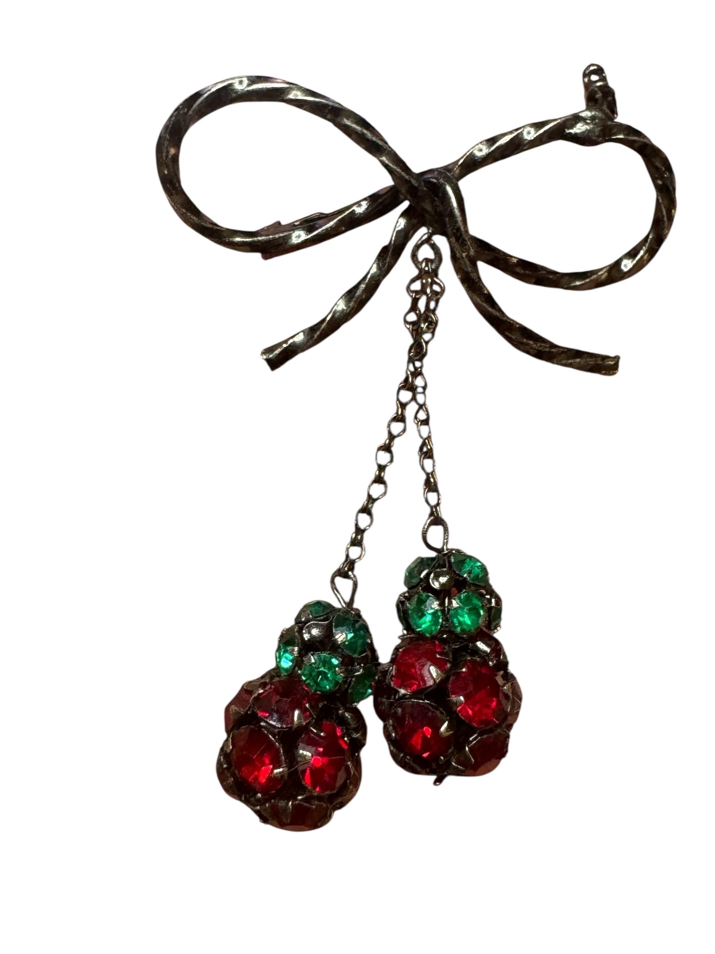 Vintage 1950s Austrian Rhinestone Fruit Cluster Bow Brooch