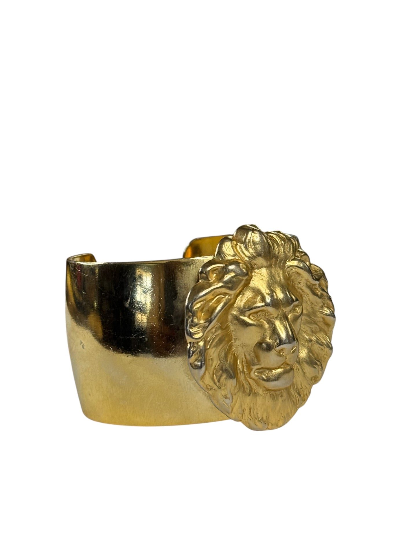 Bold Vintage Gold-Tone Lion Head Cuff Bracelet – Regal Statement Piece