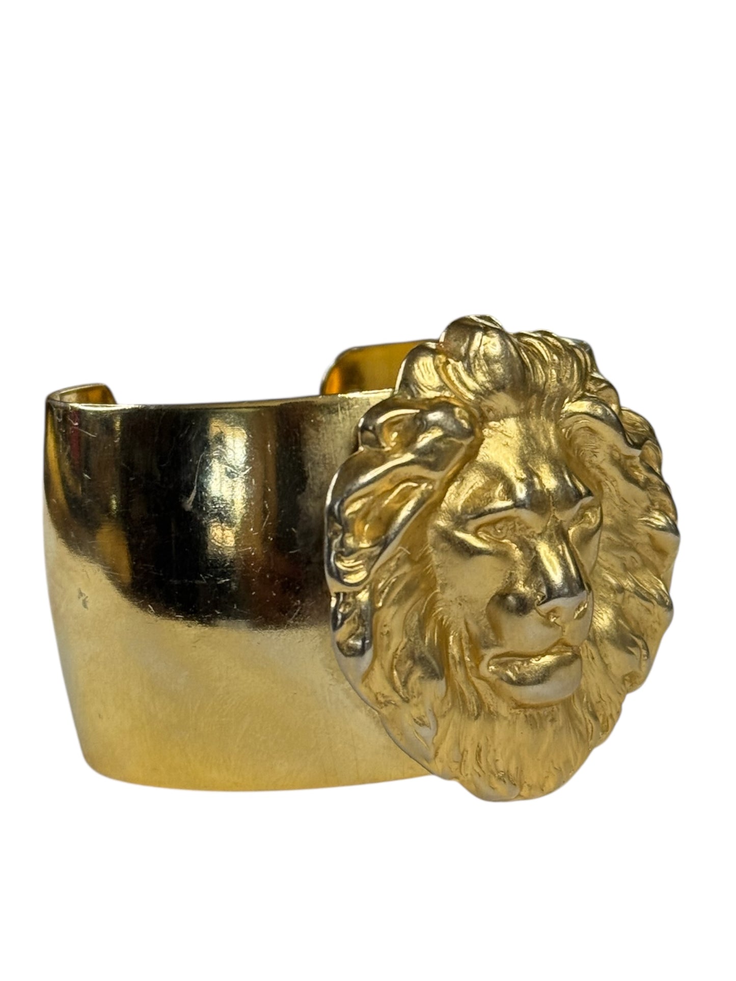 Bold Vintage Gold-Tone Lion Head Cuff Bracelet – Regal Statement Piece