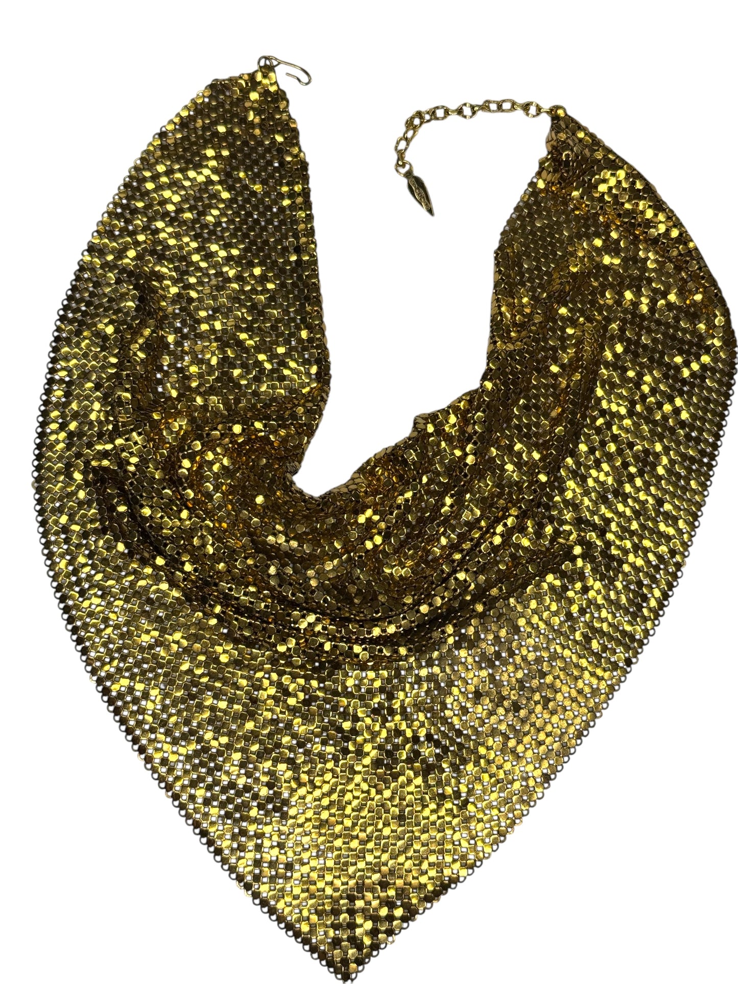 Vintage Whiting & Davis Gold Mesh Bib Necklace – 1970s Couture Statement Collar, Signed
