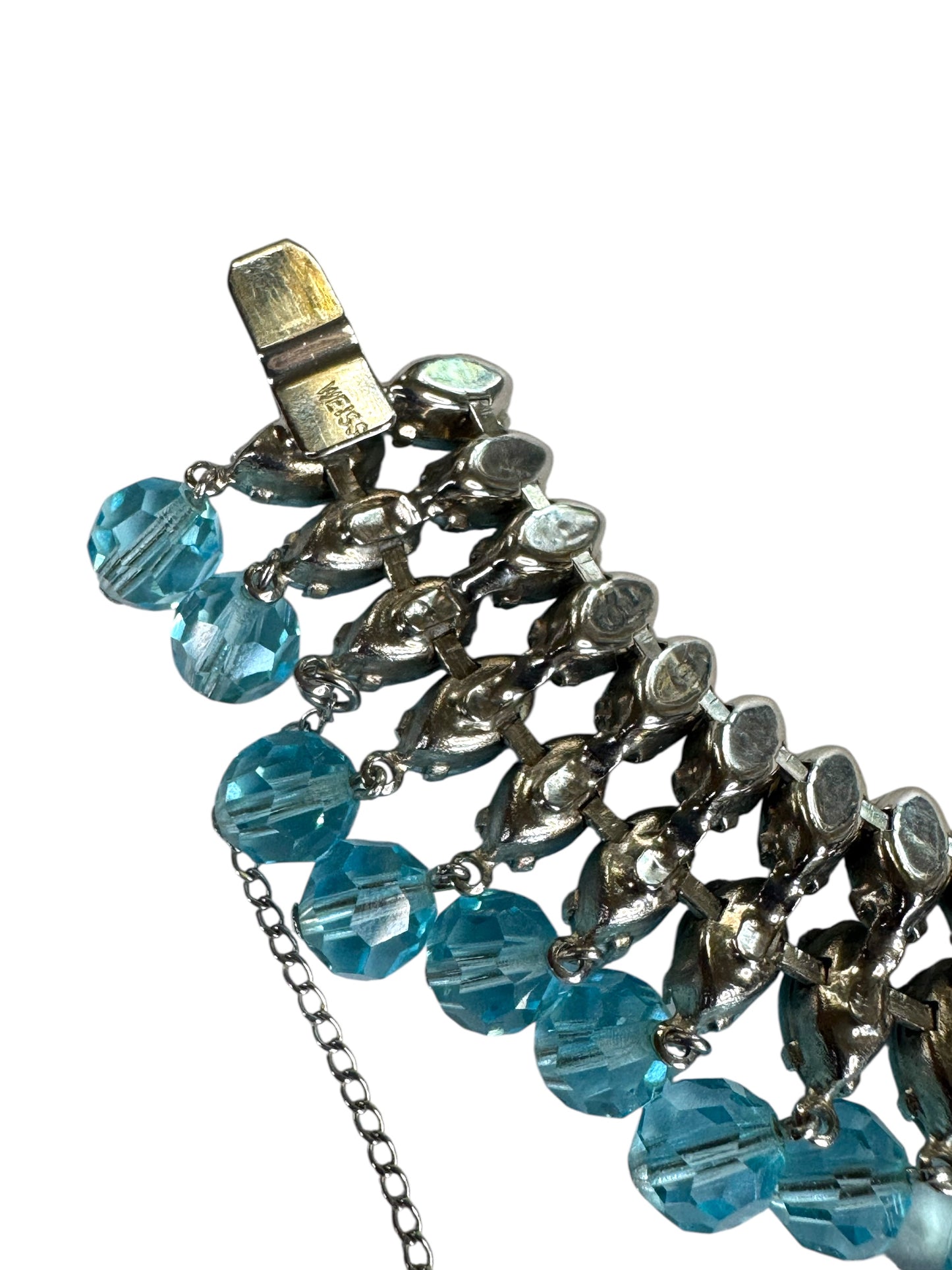Vintage 1950s Signed Weiss Aqua Opaline Rhinestone Parure – Necklace, Bracelet & Earrings Set