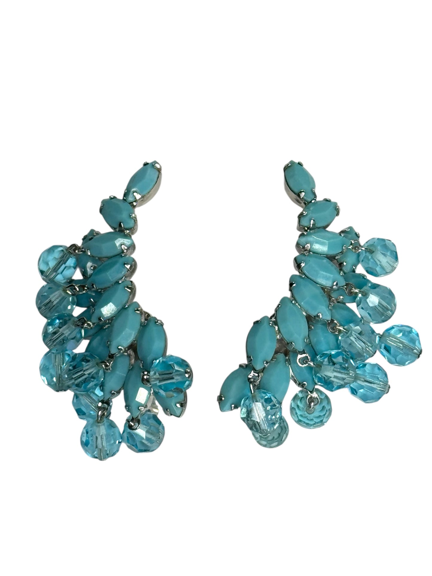 Vintage 1950s Signed Weiss Aqua Opaline Rhinestone Parure – Necklace, Bracelet & Earrings Set
