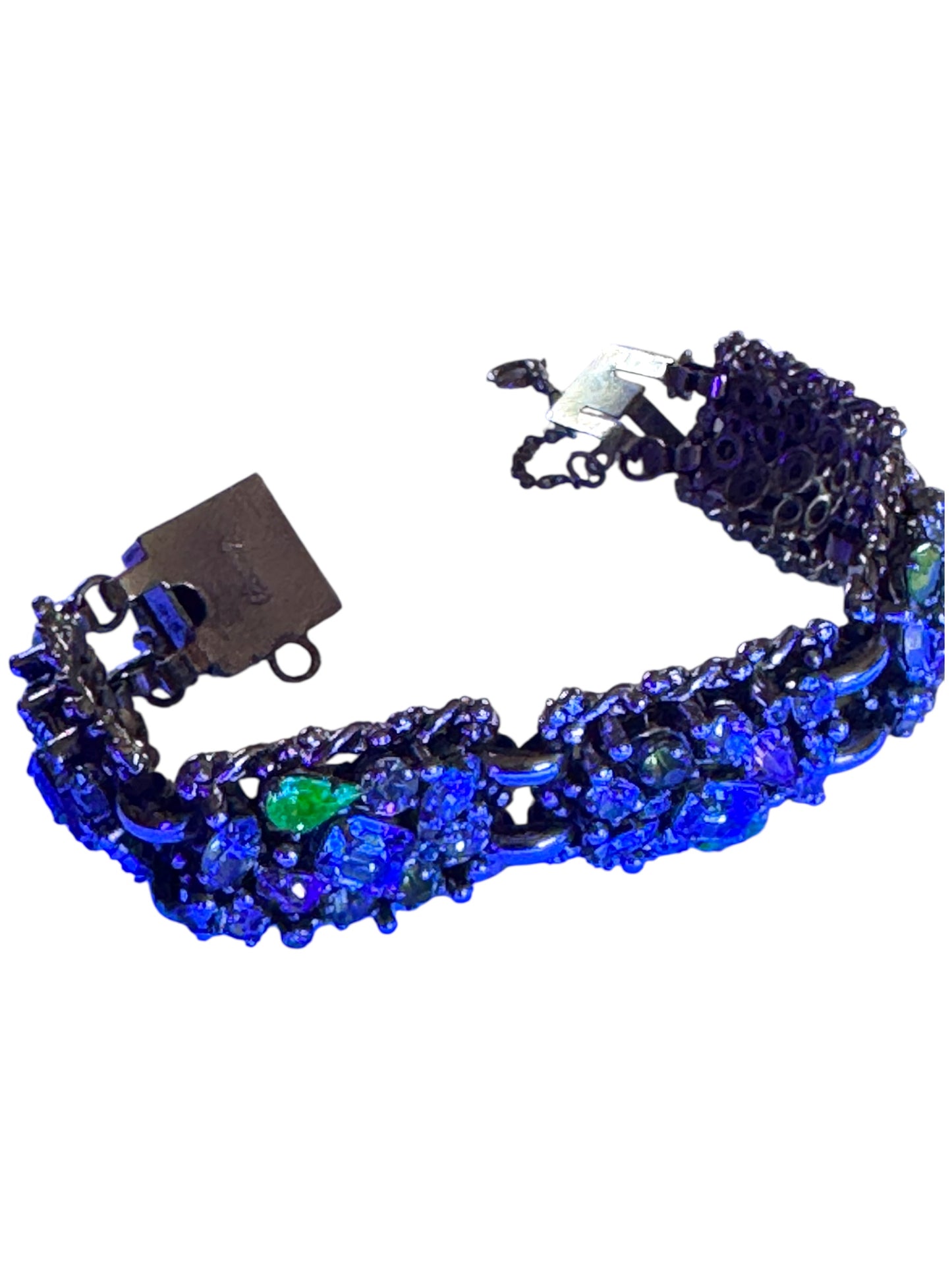 Vintage Barclay Uranium Rhinestone Parure – Signed Necklace, Bracelet & Earrings Set, 1950s Hollywood Regency Glamour