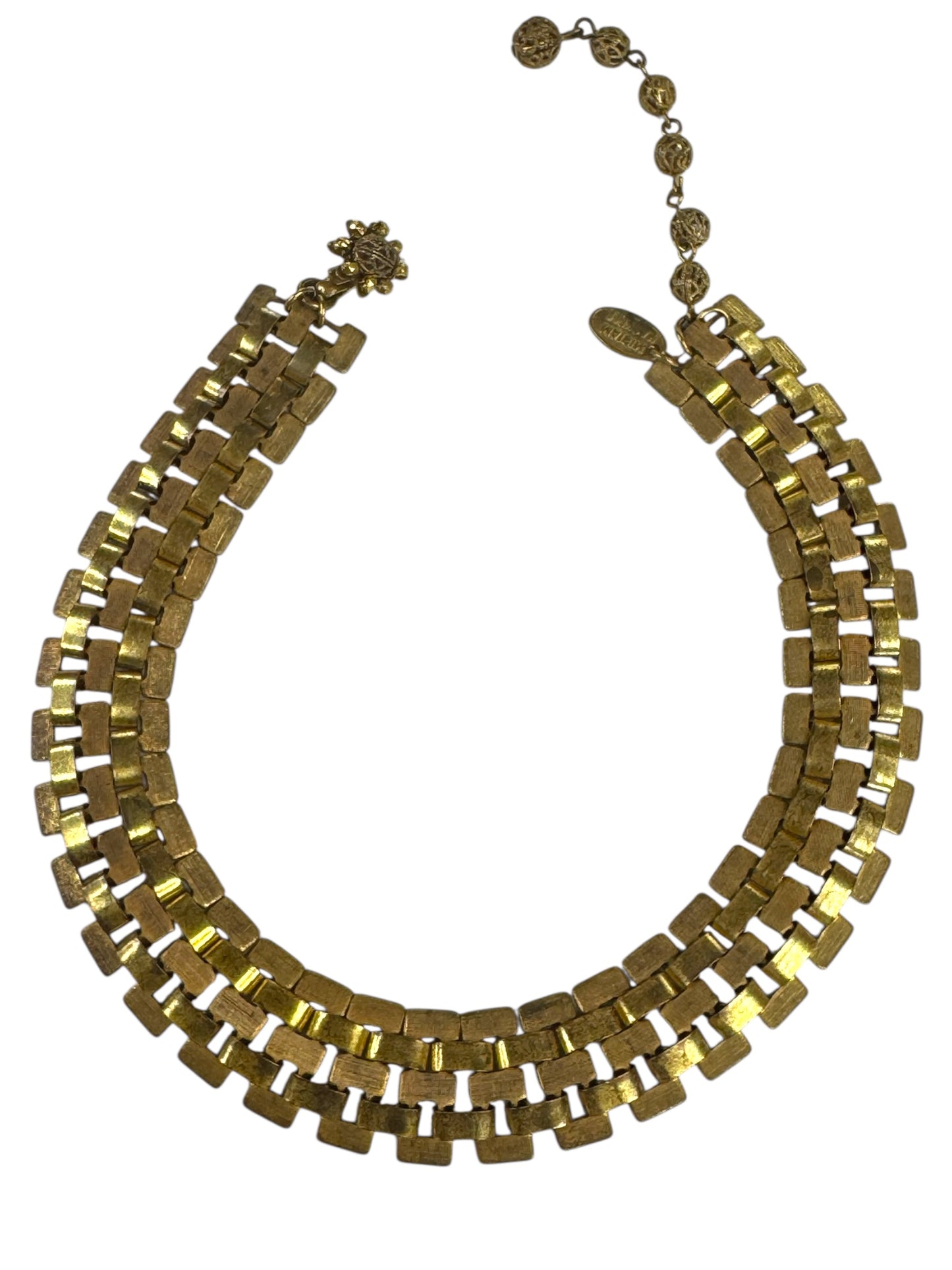 Rare 1950s Miriam Haskell Gold Gilt Chunky Link Choker – Signed Vintage Statement Necklace