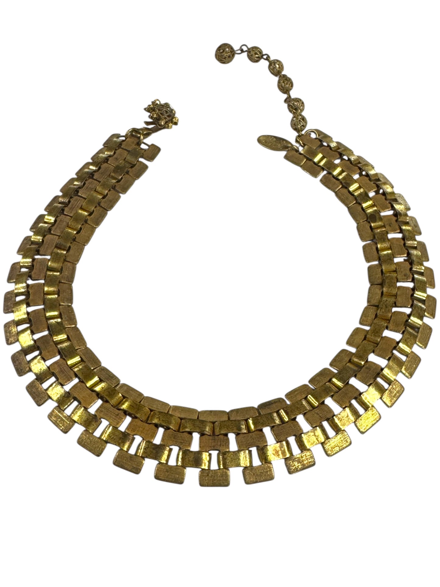 Rare 1950s Miriam Haskell Gold Gilt Chunky Link Choker – Signed Vintage Statement Necklace