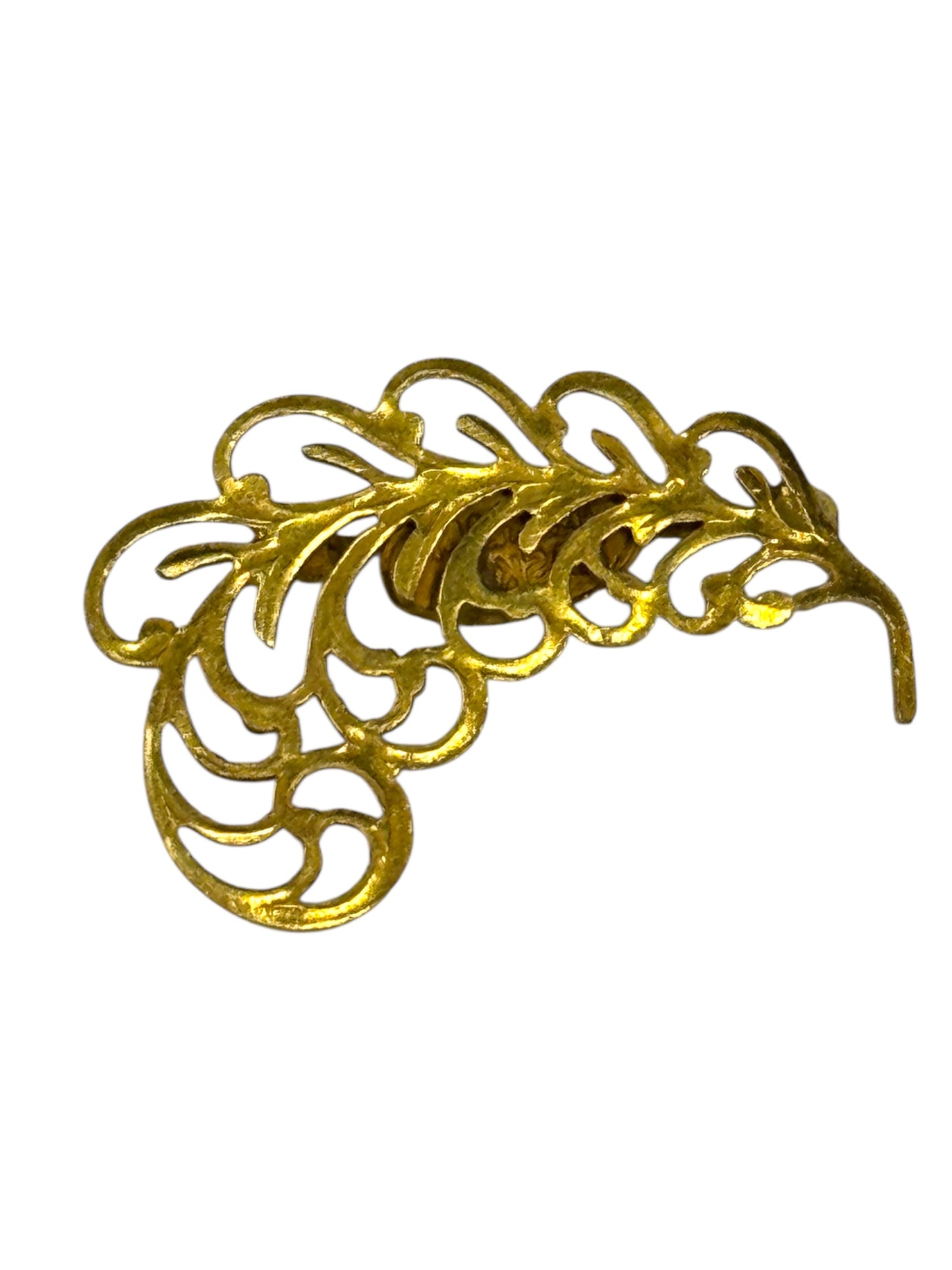 Vintage Miriam Haskell Feather Brooch – Gold-Tone Filigree Design, Signed