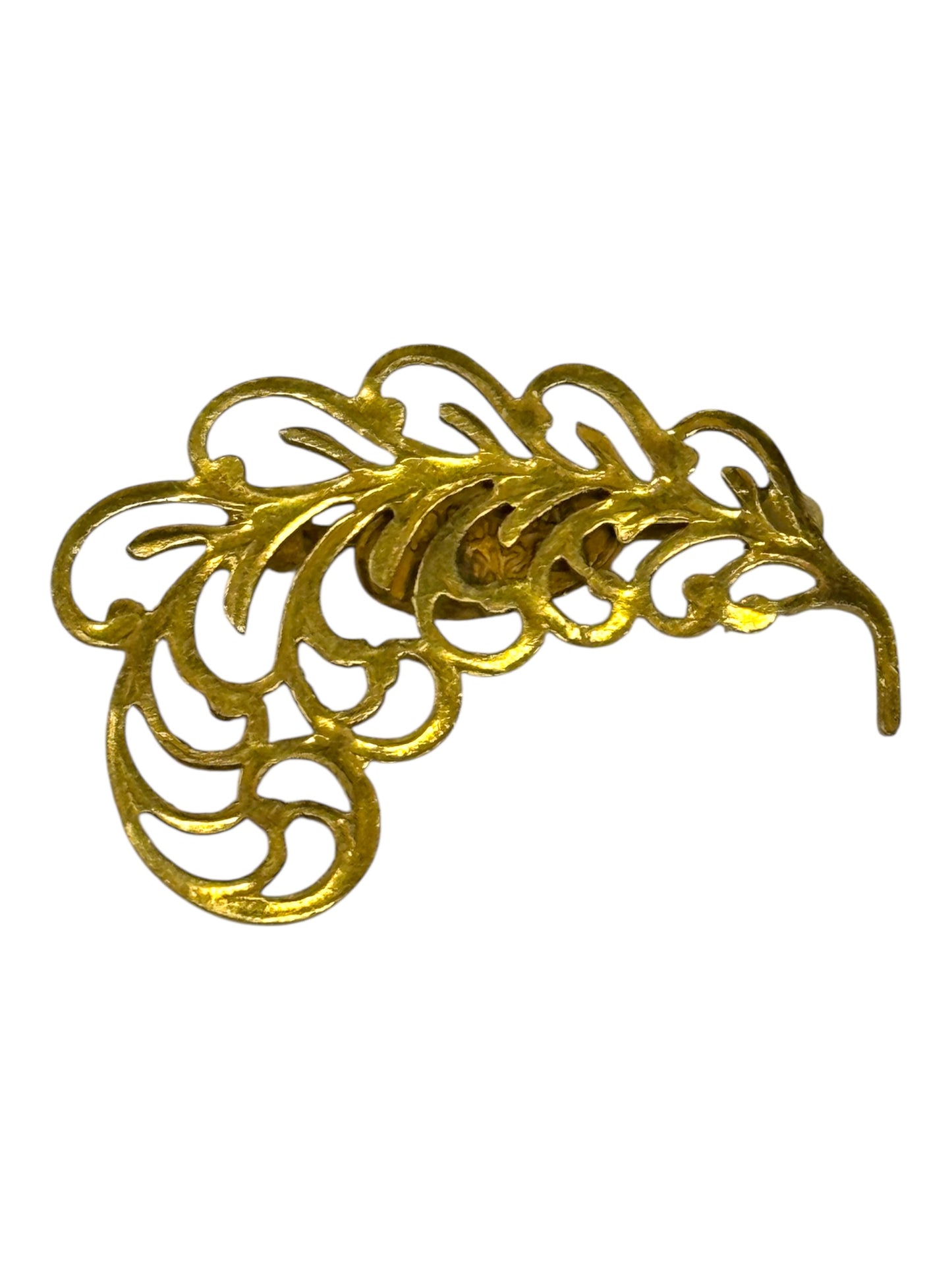 Vintage Miriam Haskell Feather Brooch – Gold-Tone Filigree Design, Signed