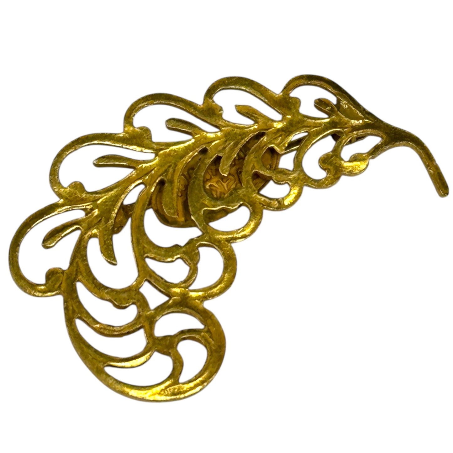 Vintage Miriam Haskell Feather Brooch – Gold-Tone Filigree Design, Signed