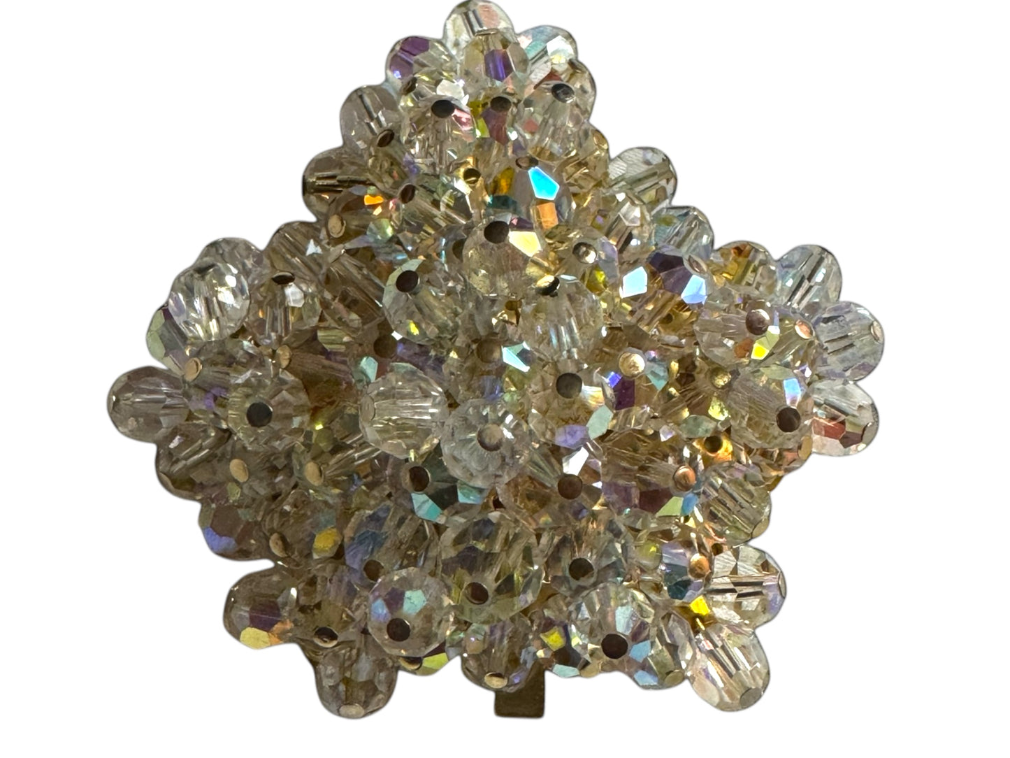 Vintage 1950s Aurora Borealis Crystal Maple Leaf Brooch – Gold-Tone Setting