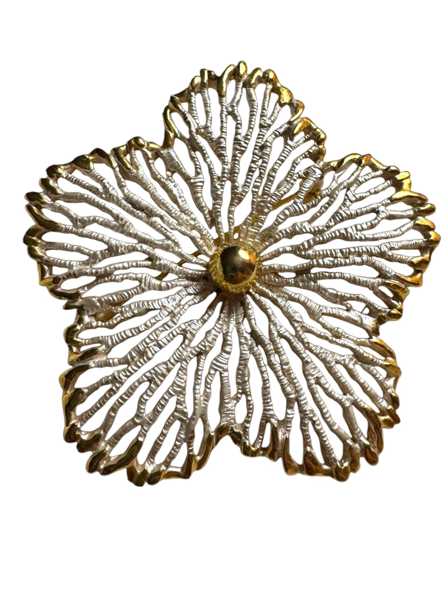 Vintage Signed Pastelli Gold & Satin Silver Flower Brooch – Round Floral Pin