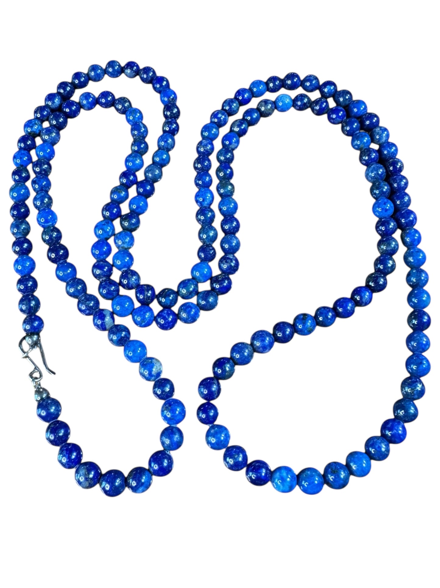 Vintage 52-Inch Lapis Lazuli Necklace – 8mm Natural Stone Beads with 925 Sterling Silver Clasp