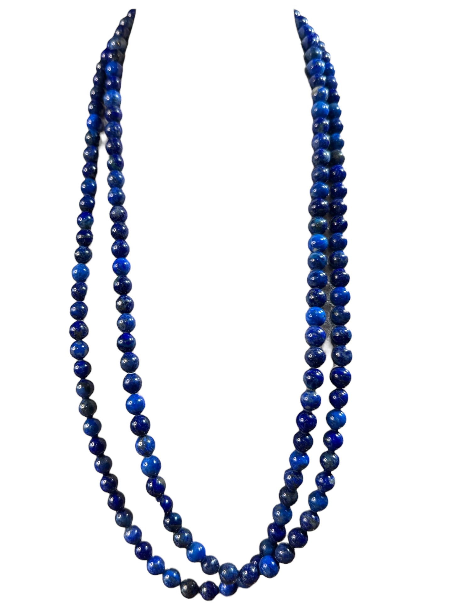 Vintage 52-Inch Lapis Lazuli Necklace – 8mm Natural Stone Beads with 925 Sterling Silver Clasp