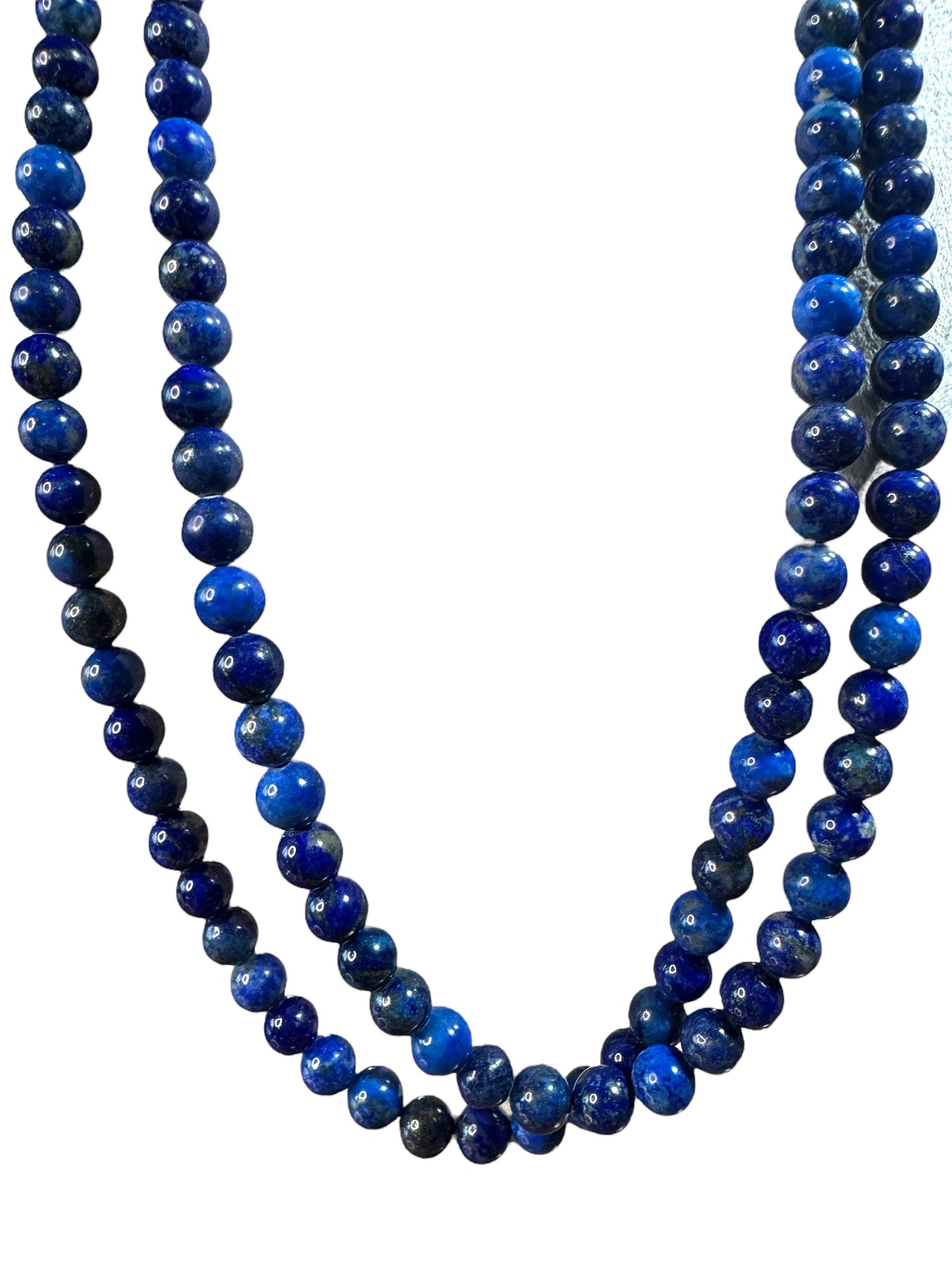 Vintage 52-Inch Lapis Lazuli Necklace – 8mm Natural Stone Beads with 925 Sterling Silver Clasp