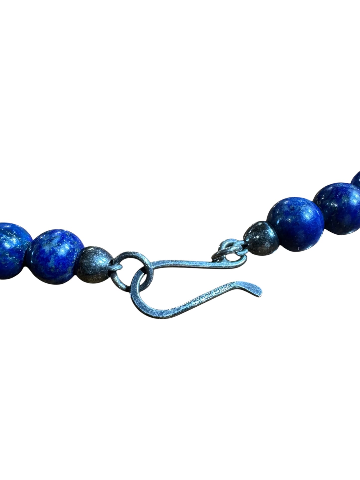 Vintage 52-Inch Lapis Lazuli Necklace – 8mm Natural Stone Beads with 925 Sterling Silver Clasp