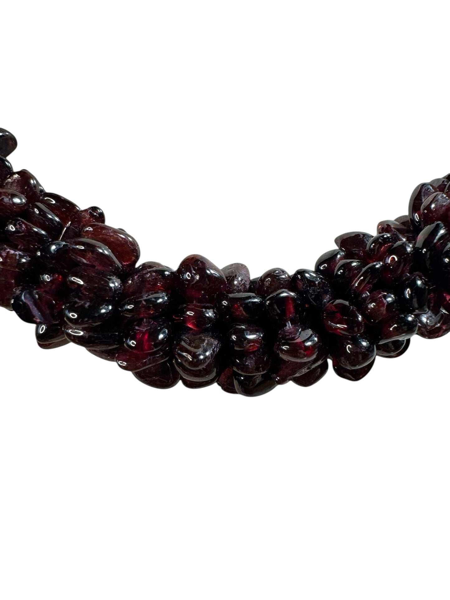 Natural Garnet Cabochon Choker Necklace with Silk Cord & Jadeite Bead Closure – 18” Adjustable