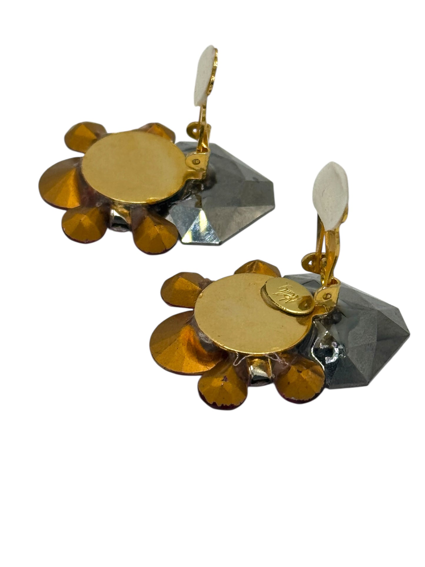 Wendy Gell “Nelly” 1980s Statement Clip-On Earrings – Swarovski Crystal, Signed Vintage