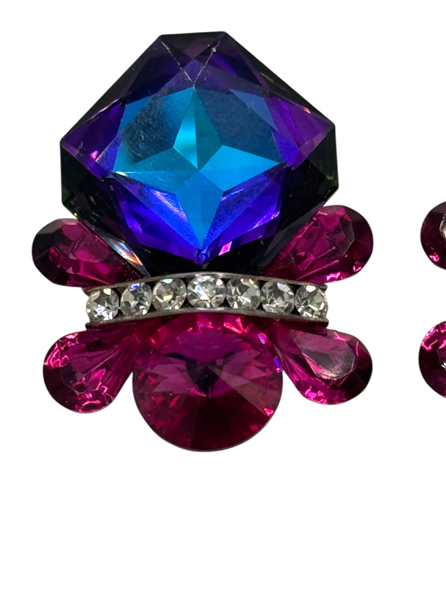 Wendy Gell “Nelly” 1980s Statement Clip-On Earrings – Swarovski Crystal, Signed Vintage