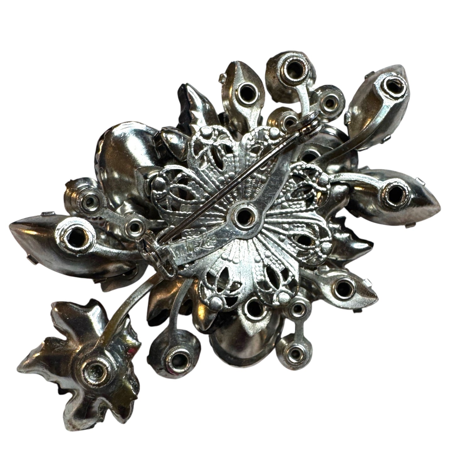 Vintage 1960s Judy Lee Maple Leaf Brooch – Mulberry Black Lava Glass & Aurora Borealis Rhinestones