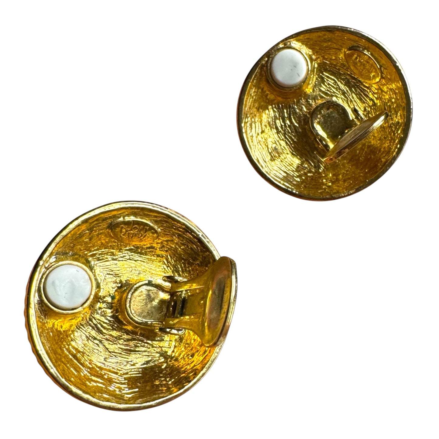 Vintage Joan Rivers Clip-On Earrings – Chunky Gold-Tone Braided Button with Cobalt Blue Cabochon