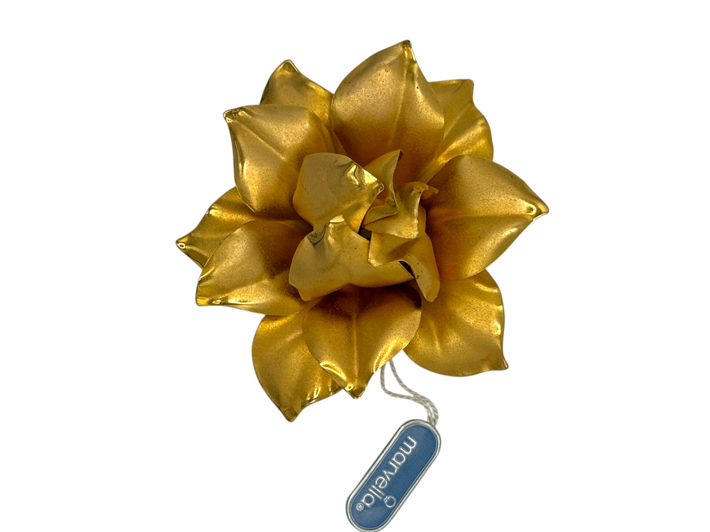 Vintage Marvella Gold-Tone Dimensional Flower Brooch – Original Tag, Statement Floral Pin (Unsigned)