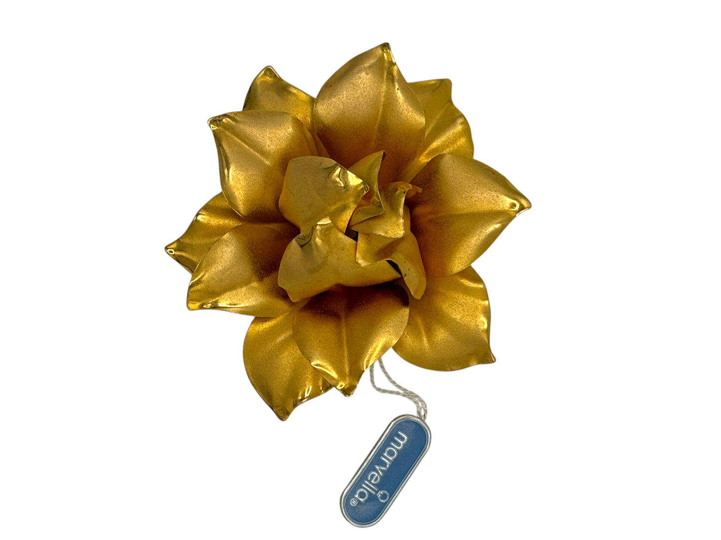 Vintage Marvella Gold-Tone Dimensional Flower Brooch – Original Tag, Statement Floral Pin (Unsigned)